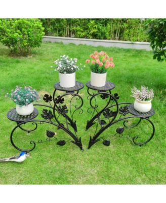 1 Pair Tall Plant Stand Garden Patio Metal Flower Planter Rack Art Display Shelf