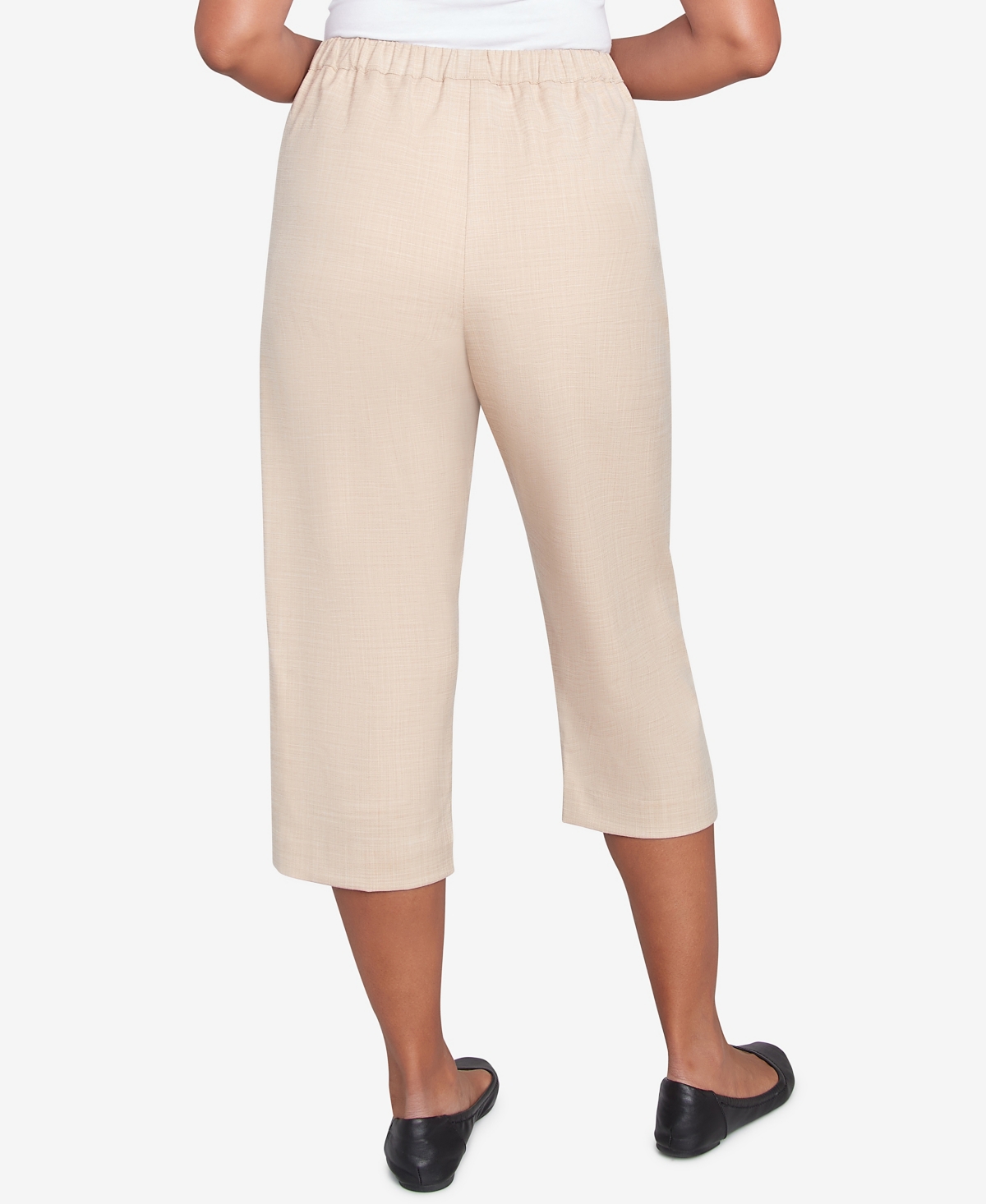 Alfred Dunner Plus Size Catalina Island Patch Pockets Elastic Waistband Capris Pants In Linen