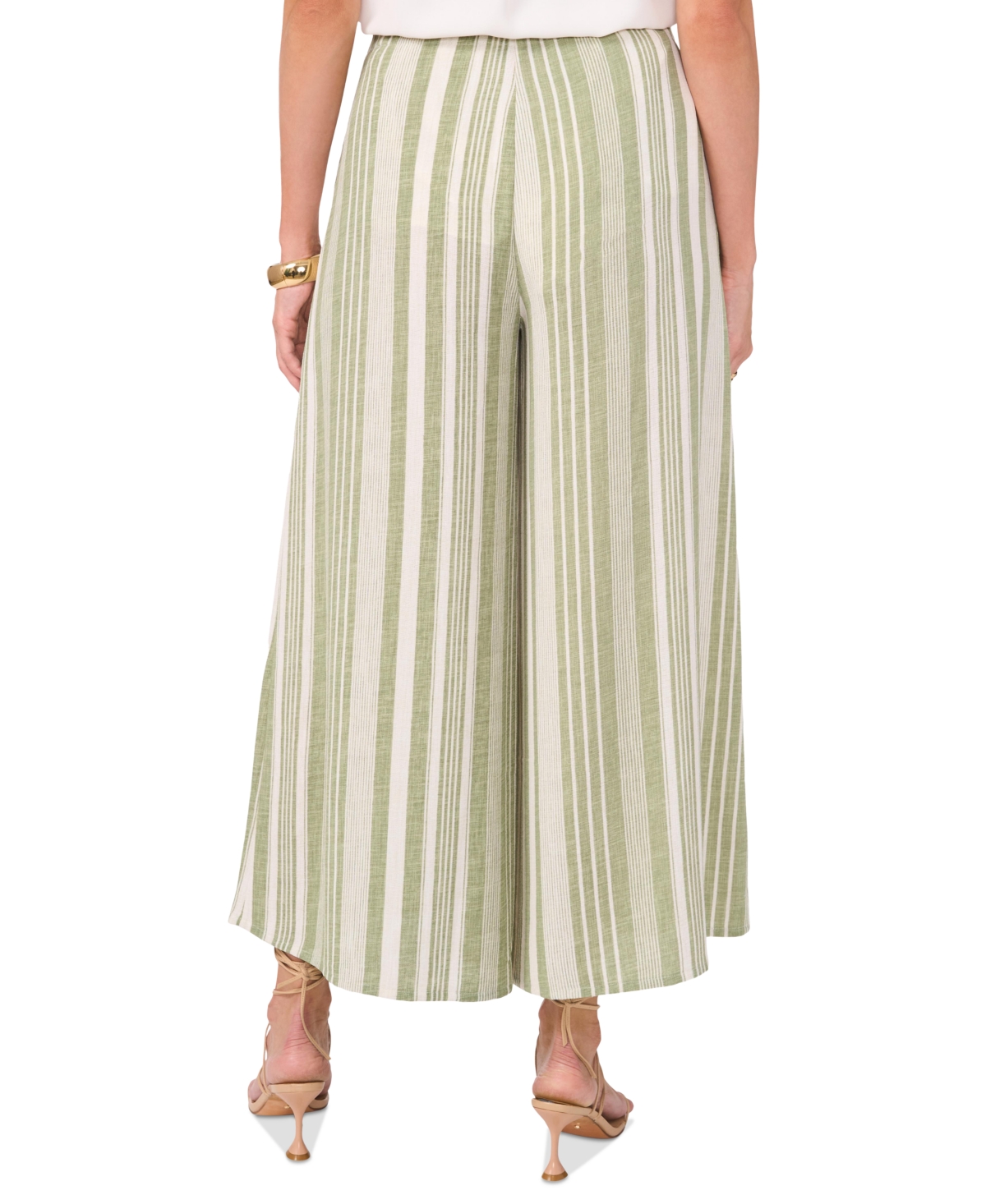 Vince Camuto Variegated Stripe Crop Wide Leg Pants In Green