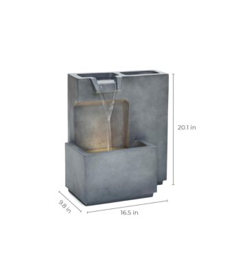 Cascading Gray with Speckled Black Rectangle 20-Inch Tall Resin Garden Fountain with Lights and Planter