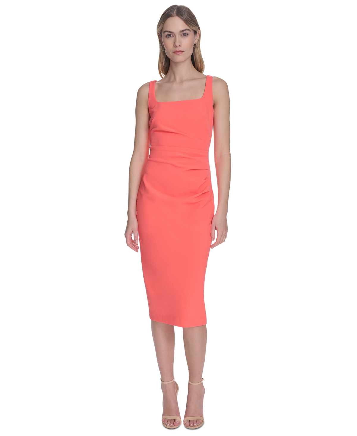 Vince Camuto Women's Square-neck Midi Bodycon Dress In Coral