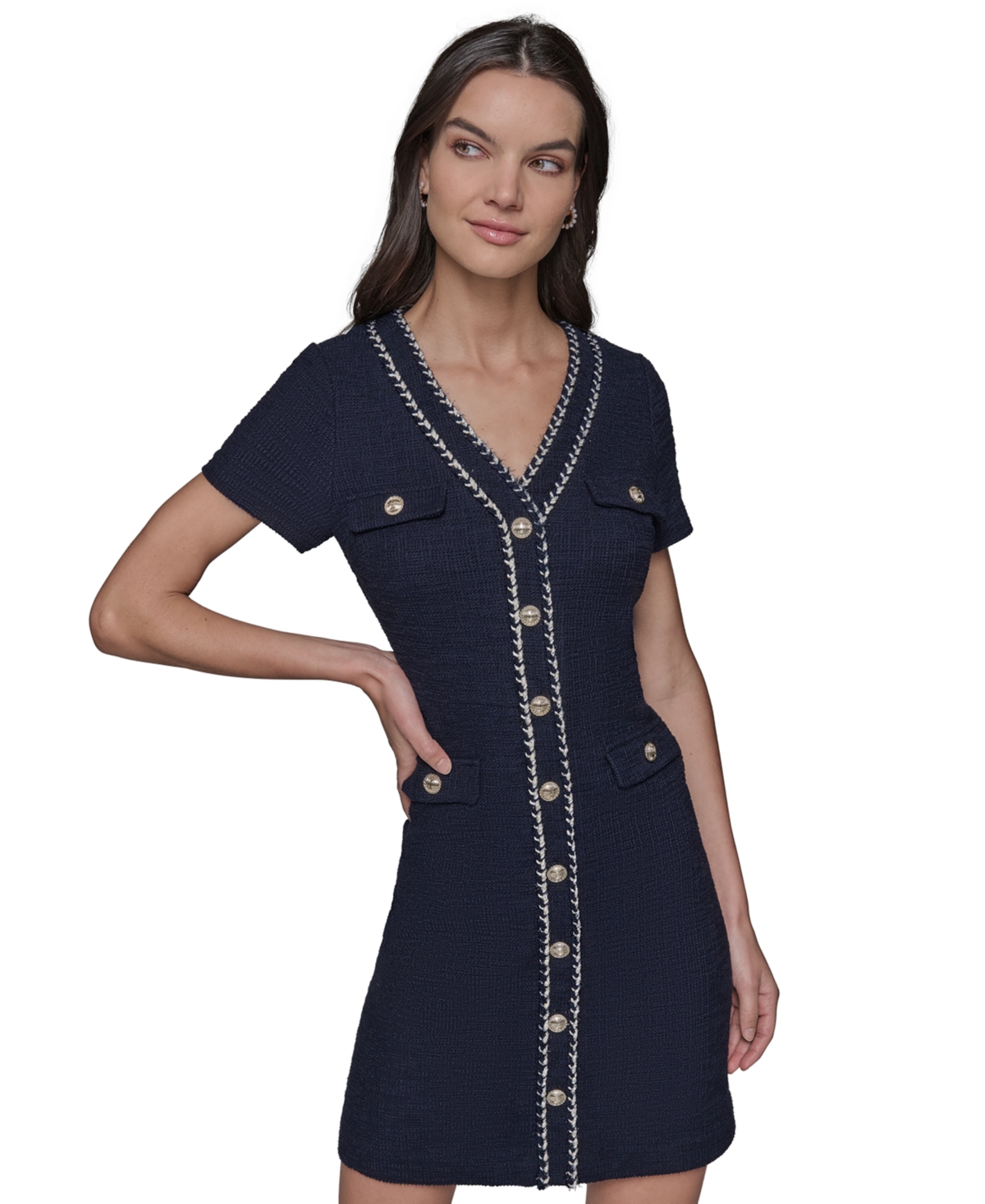 KARL LAGERFELD WOMEN'S TWEED ROPE-TRIM DRESS 