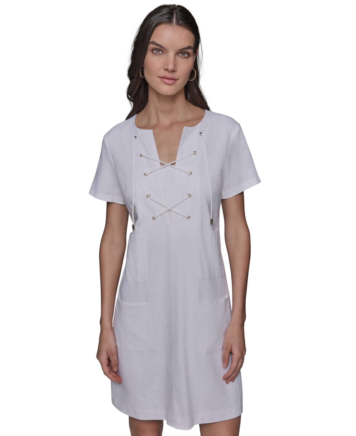 Karl Lagerfeld Linen Blend A Line Dress In Soft White