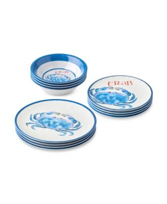 Beach House Crab Melamine 12-Pc. Dinnerware Set, Service For 4