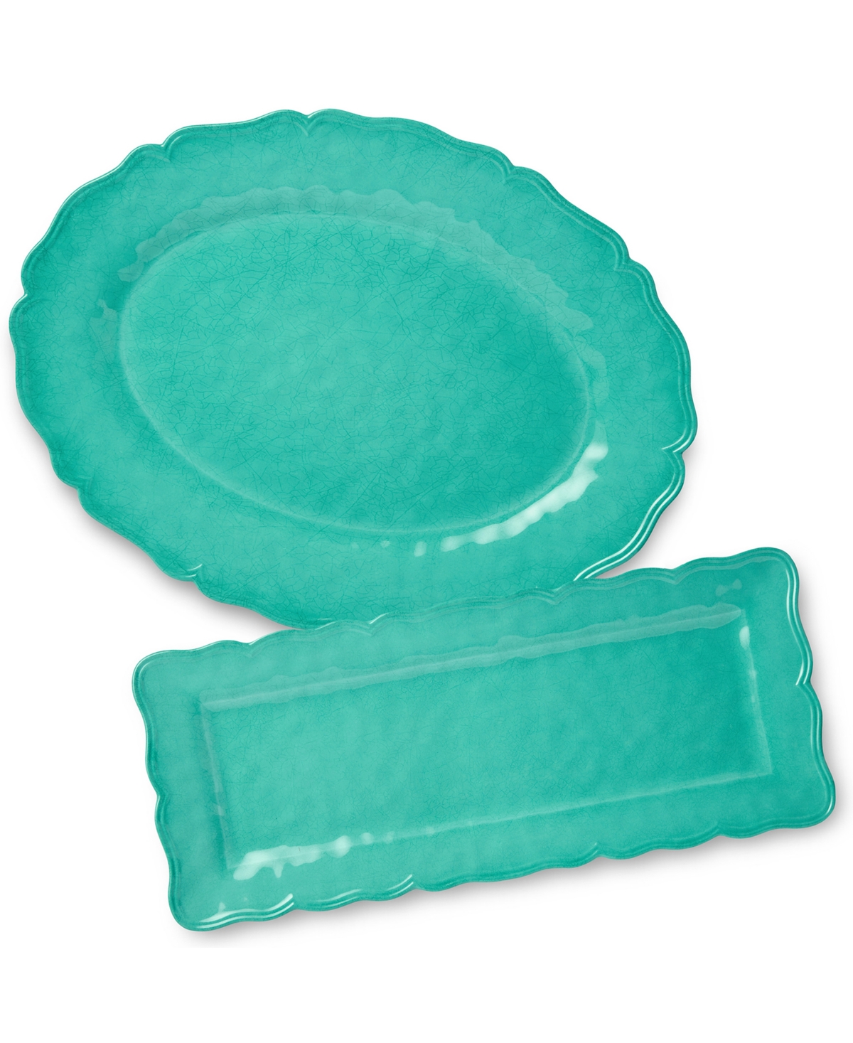 Certified International Isabella Crackle Melamine 2pc Platter Set In Teal