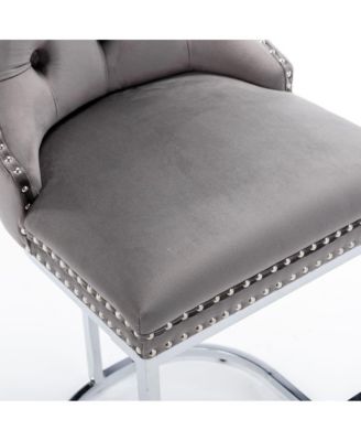 Set of 2 Velvet Counter Height Stools, 25.2" Kitchen Island Chairs with Button Tufted Back, Rivet Trim and Chrome Metal Base