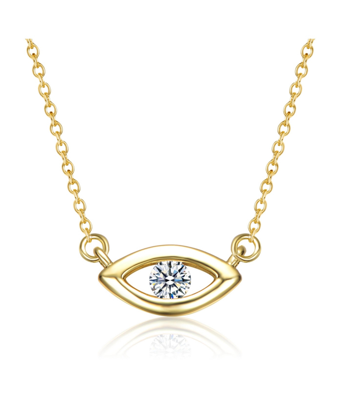 14K Gold Plated with Clear Cubic Zirconia Evil Eye Pendant Necklace - Gold