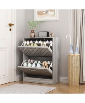 The yellow 2-door wooden shoe cabinet and fashionable shutter door design, sturdy and durable, efficient and stored, and enhance the aesthetics of the home,shoe rack