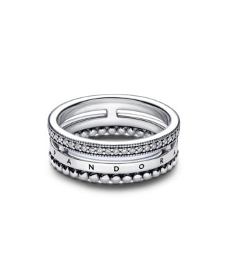 Sterling Silver Signature Logo Pav&eacute; and Beads Ring