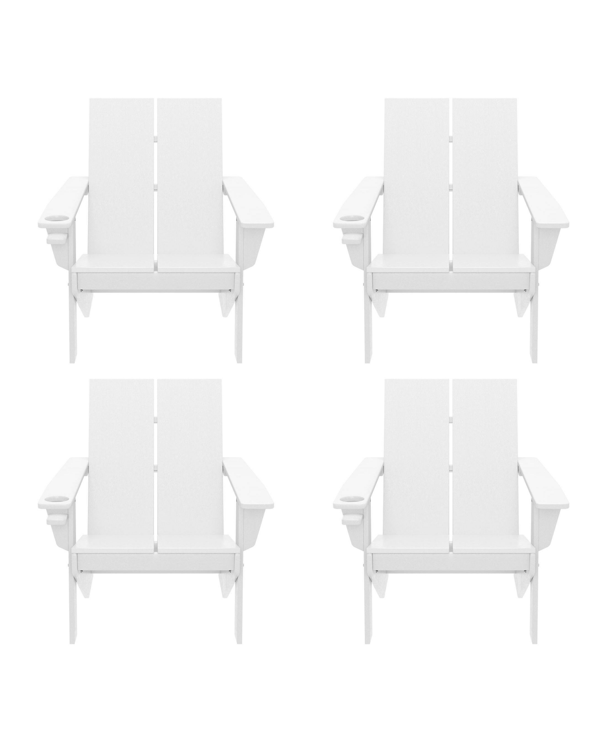 Outdoor Hdpe Modern Adirondack Chair with Cup Holder (Set of 4) - White