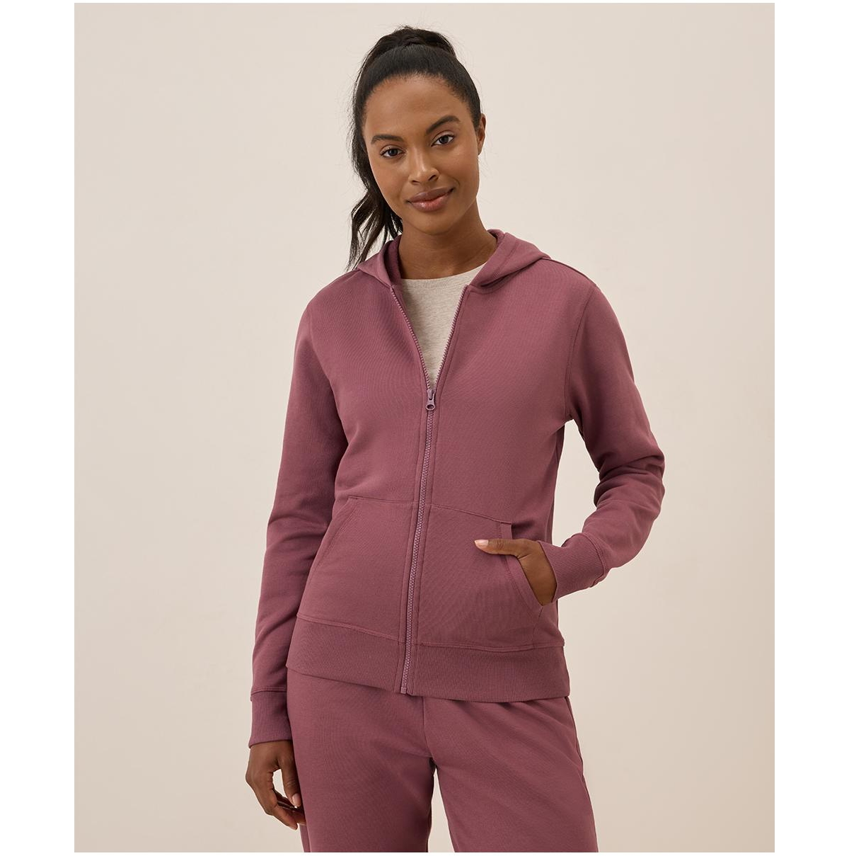 Women's Organic Cotton Cloud Brushed Fleece Zip Hoodie - Black