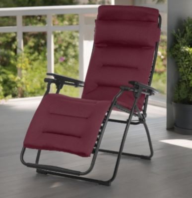 Steel Zero Gravity Chair with Red Cushion – Outdoor Recliner for Ultimate Comfort