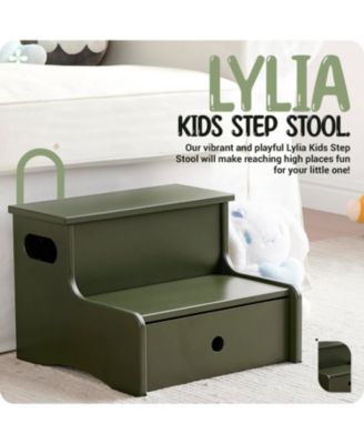 14" Wooden Toddler Step Stool for Kids with Storage for Bedroom, Bathroom & Kitchen