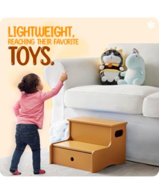 14" Wooden Toddler Step Stool for Kids with Storage for Bedroom, Bathroom & Kitchen