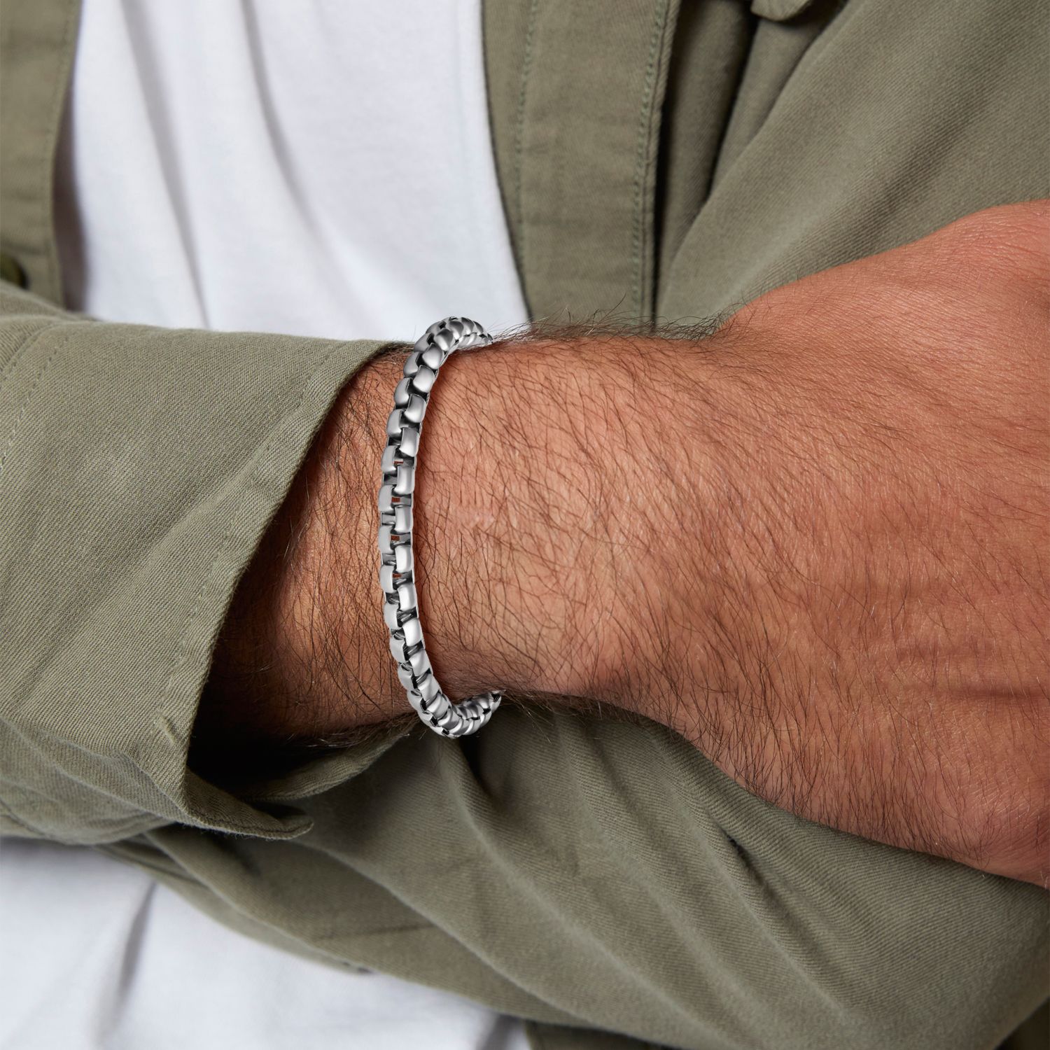 Men's Silver-Tone Box Chain Bracelet