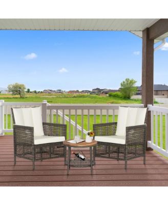 3PCS Patio Wicker Bistro Set Furniture Set PE Rattan Table Set w/ Cushions
