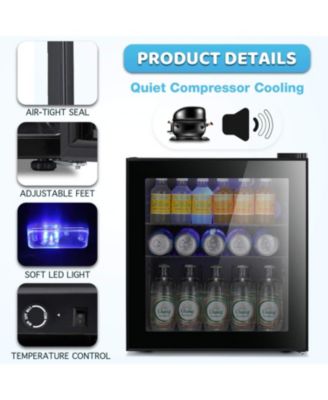1.6 Cu.ft. 70-Can Beverage Refrigerator with Glass Door and Removable Shelves