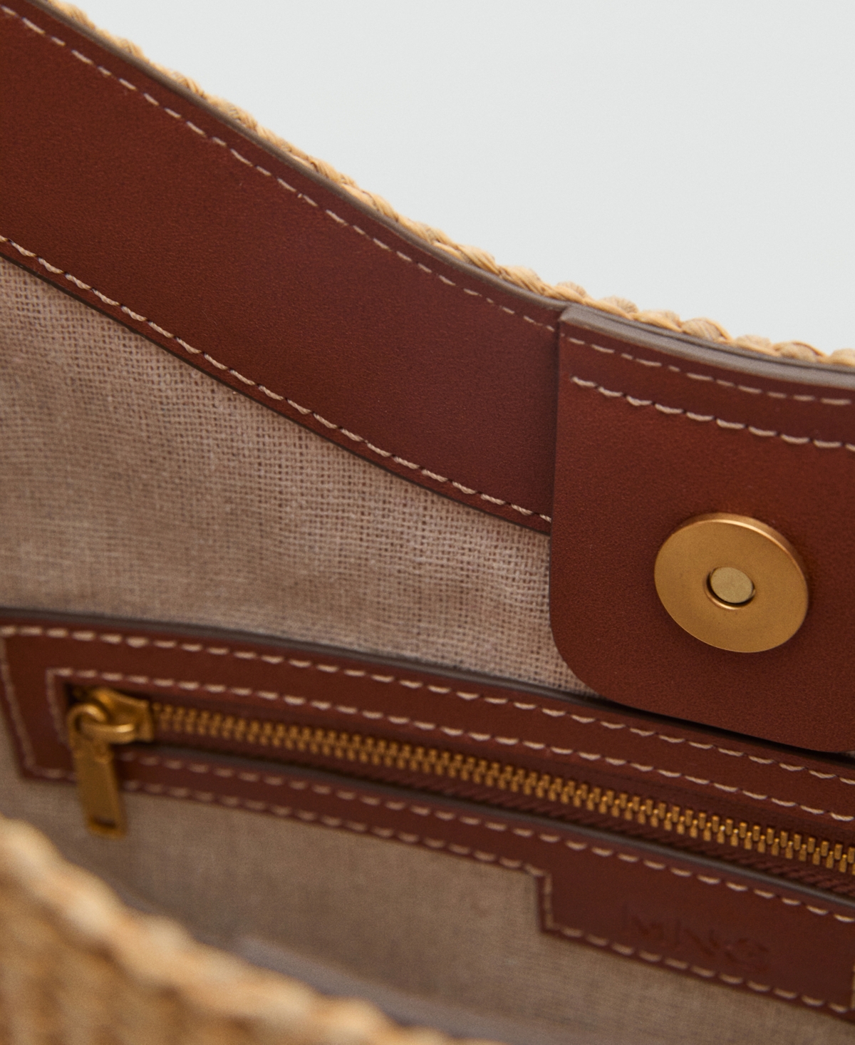 Mango Contrast Canvas Shoulder Bag Leather In Leather