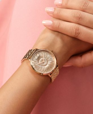 Women's Sunflower Rose Gold Tone Stainless Steel Bracelet Watch, 35mm