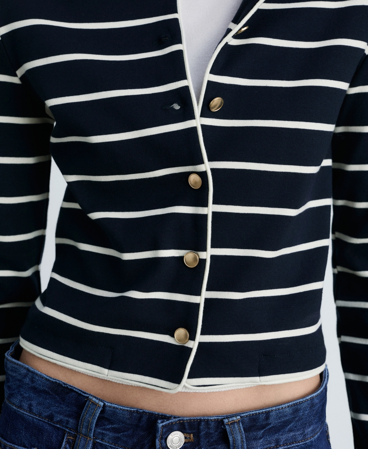 Mango Stripe Knit Cardigan In Dark Navy