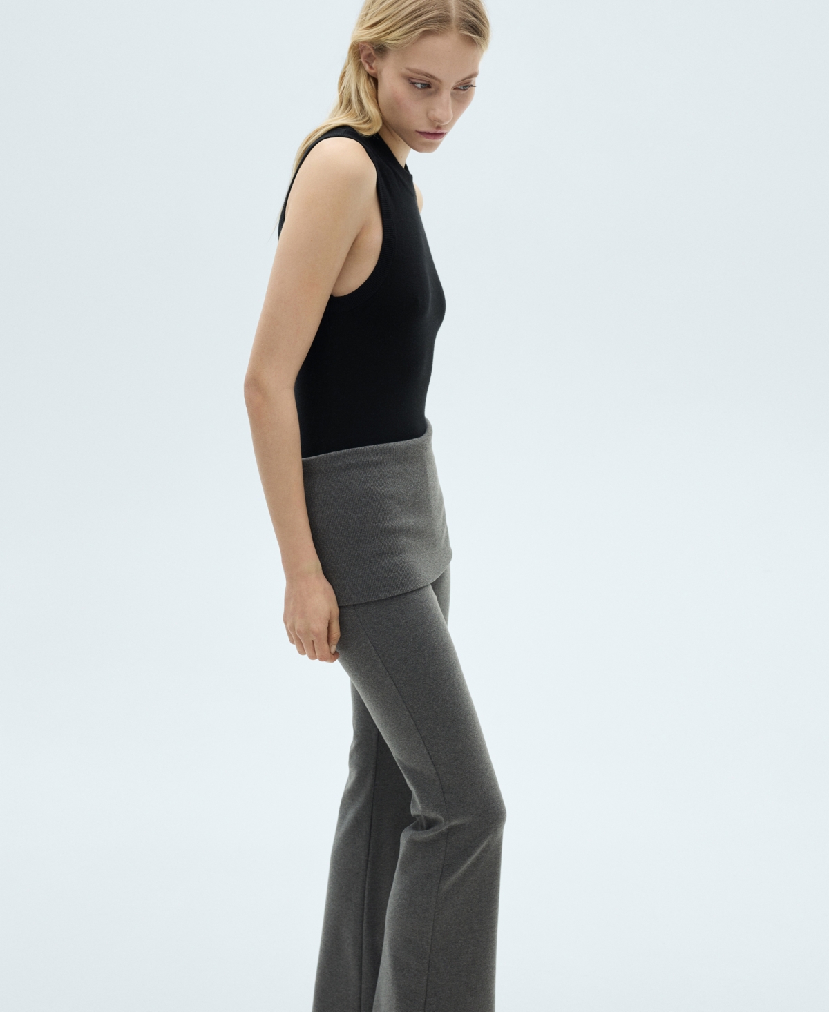 Shop Mango Women's Turn-up Waist Flared Pants In Gray