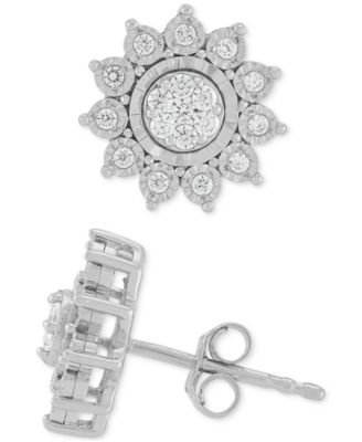 Diamond Sun Motif Stud Earrings (1/4 ct. t.w.) in Sterling Silver