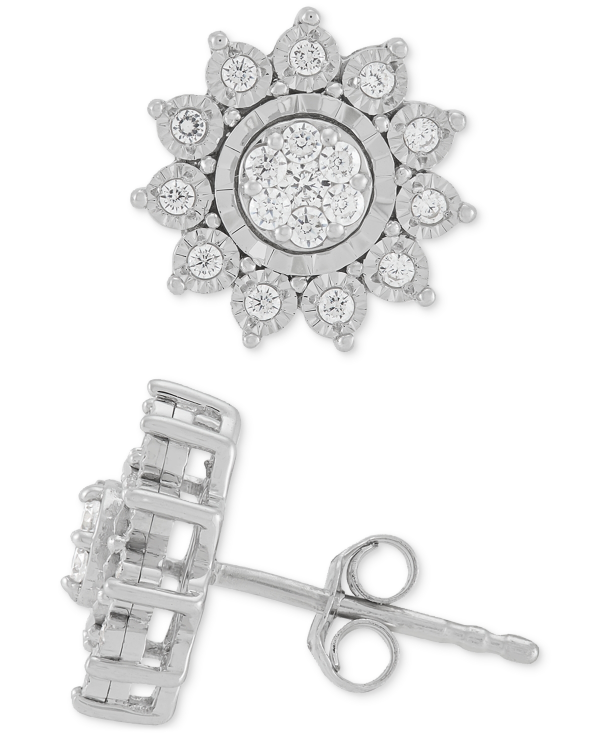 Macy's Diamond Sun Motif Stud Earrings (1/4 Ct. T.w.) In Sterling Silver In Sterling Silver