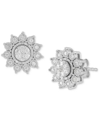 Diamond Sun Motif Stud Earrings (1/4 ct. t.w.) in Sterling Silver