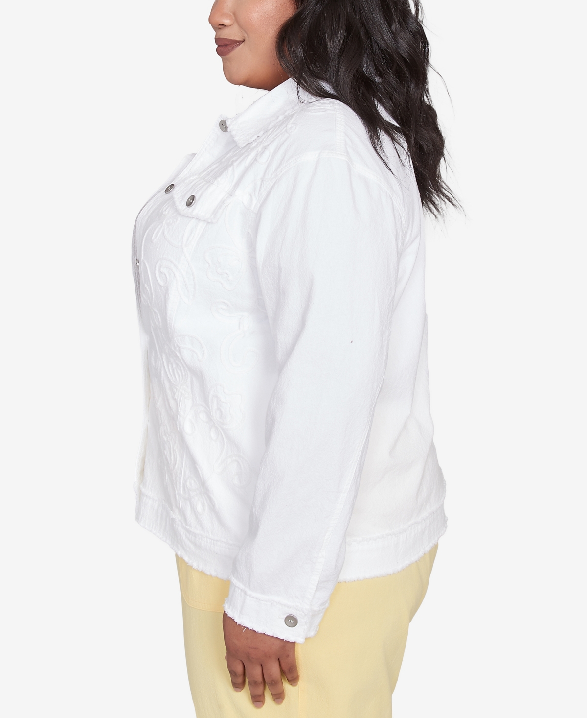 Alfred Dunner Plus Size Rise And Shine Soutache Fringe Trim Collared Jacket In White