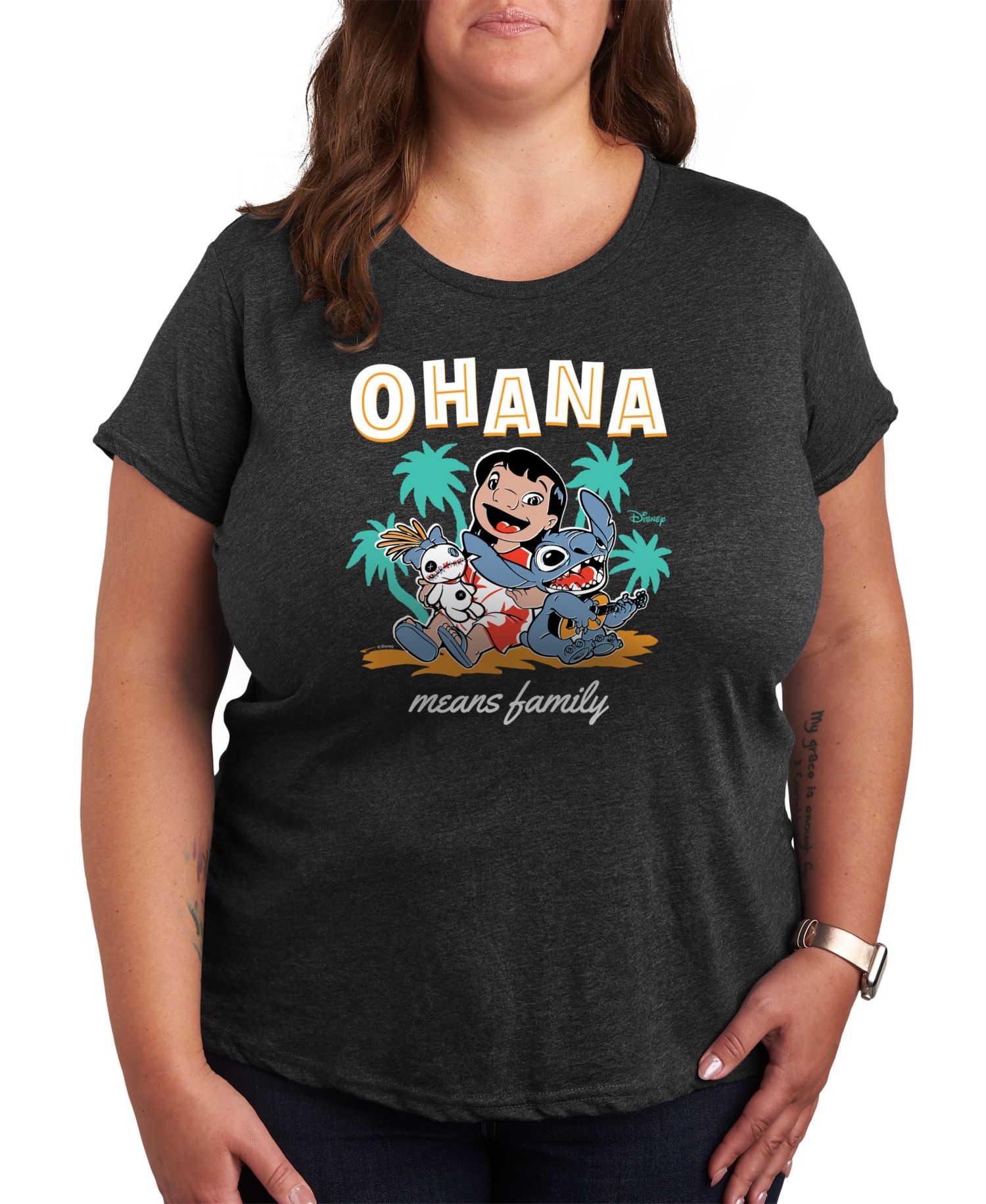 Plus Size Lilo Stitch Ohana Means Family Graphic T-Shirt