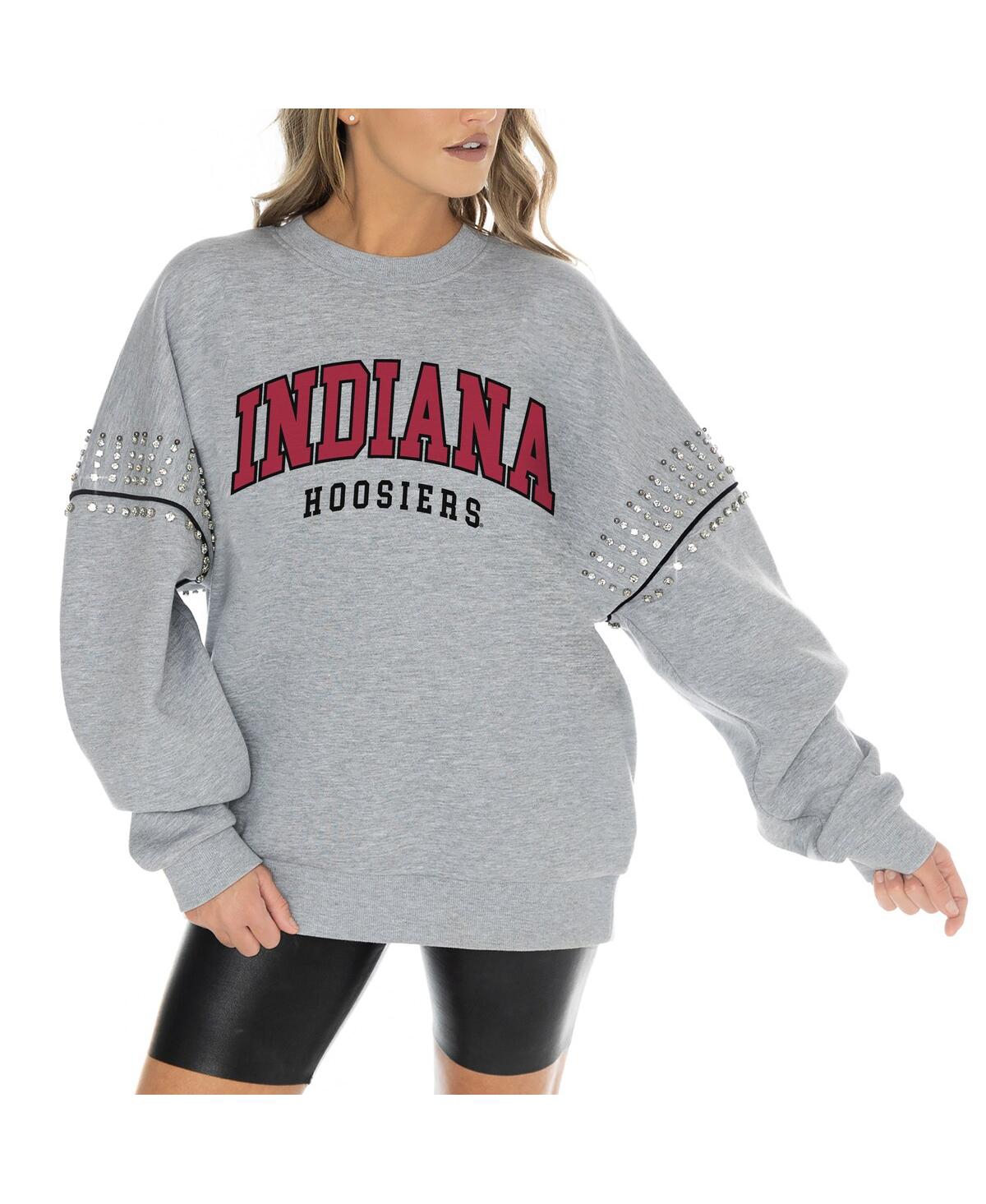 Women's Heather Gray Indiana Hoosiers Competitive Edge Oversized Fleece Pullover Sweatshirt - Heather Gray