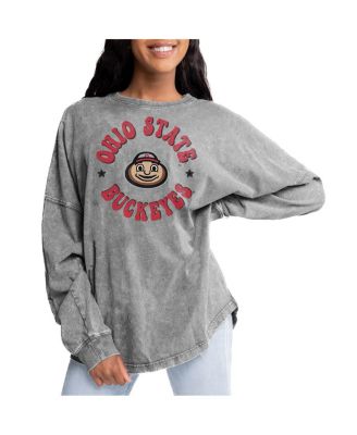 Gameday Couture - Women's Gray Ohio State Buckeyes Playing Around Faded Wash Oversized Long Sleeve T-Shirt