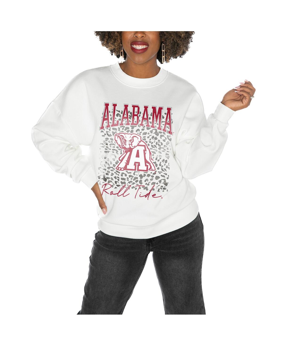 Shop Gameday Couture Women's White Alabama Crimson Tide Drop Shoulder Fleece Drop Pullover Sweatshirt