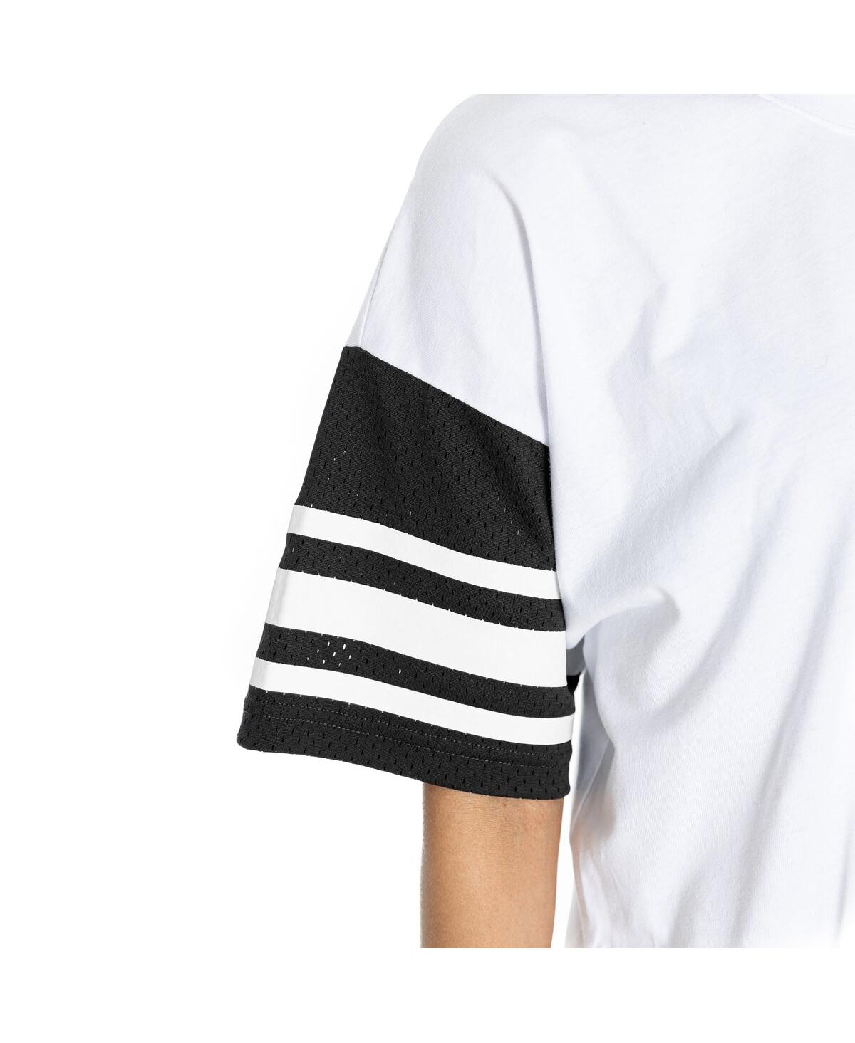 GAMEDAY COUTURE WOMEN'S WHITE KANSAS CITY CHIEFS CONTRAST MESH HERITAGE STRIPE OVERSIZED T-SHIRT 
