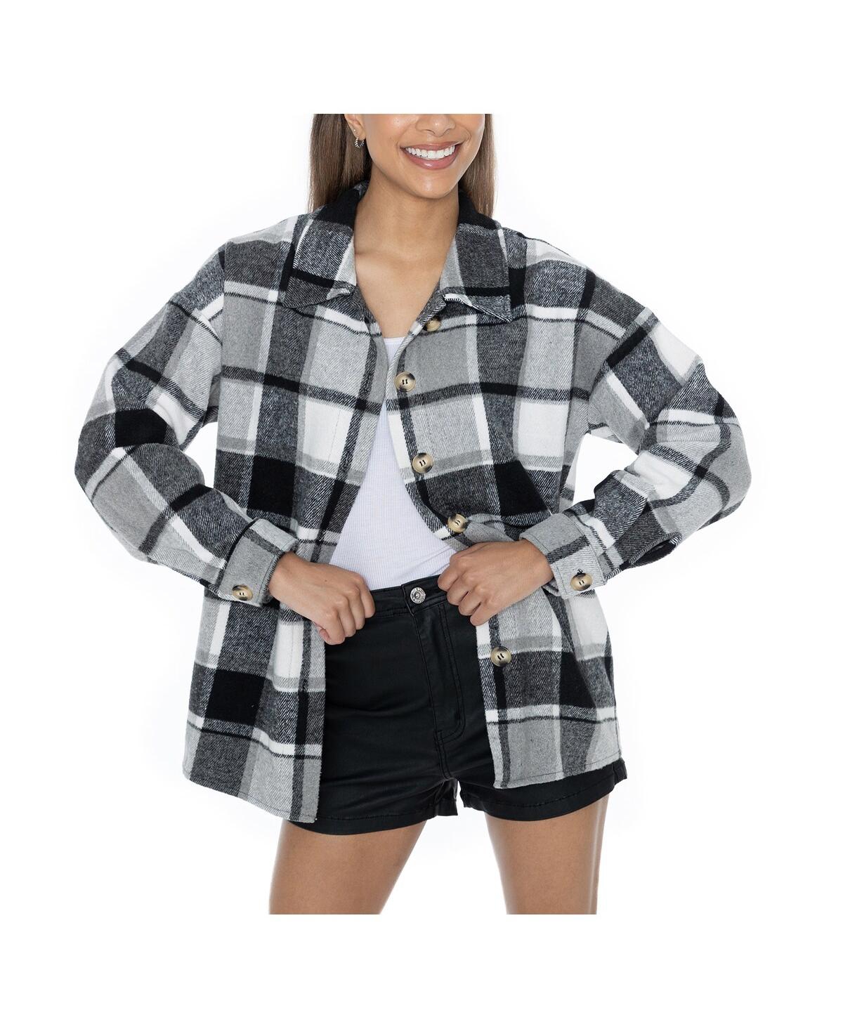 GAMEDAY COUTURE WOMEN'S GREY SOUTH CAROLINA GAMECOCKS LONG SLEEVE BRUSHED PLAID BUTTON-UP OVERSHIRT JACKET 