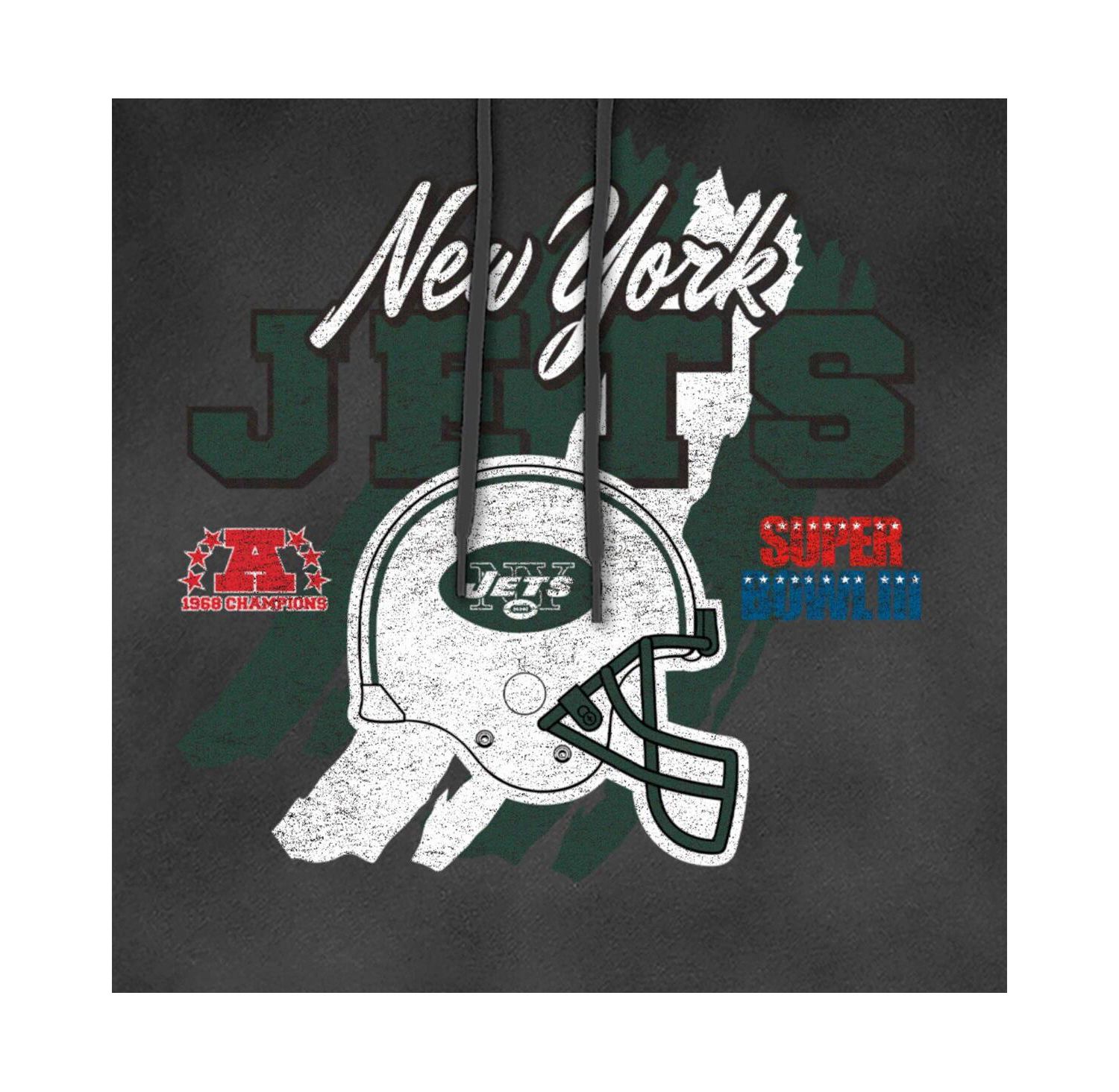 Men's Black New York Jets Identity Helmet Enzyme Washed Pullover Hoodie