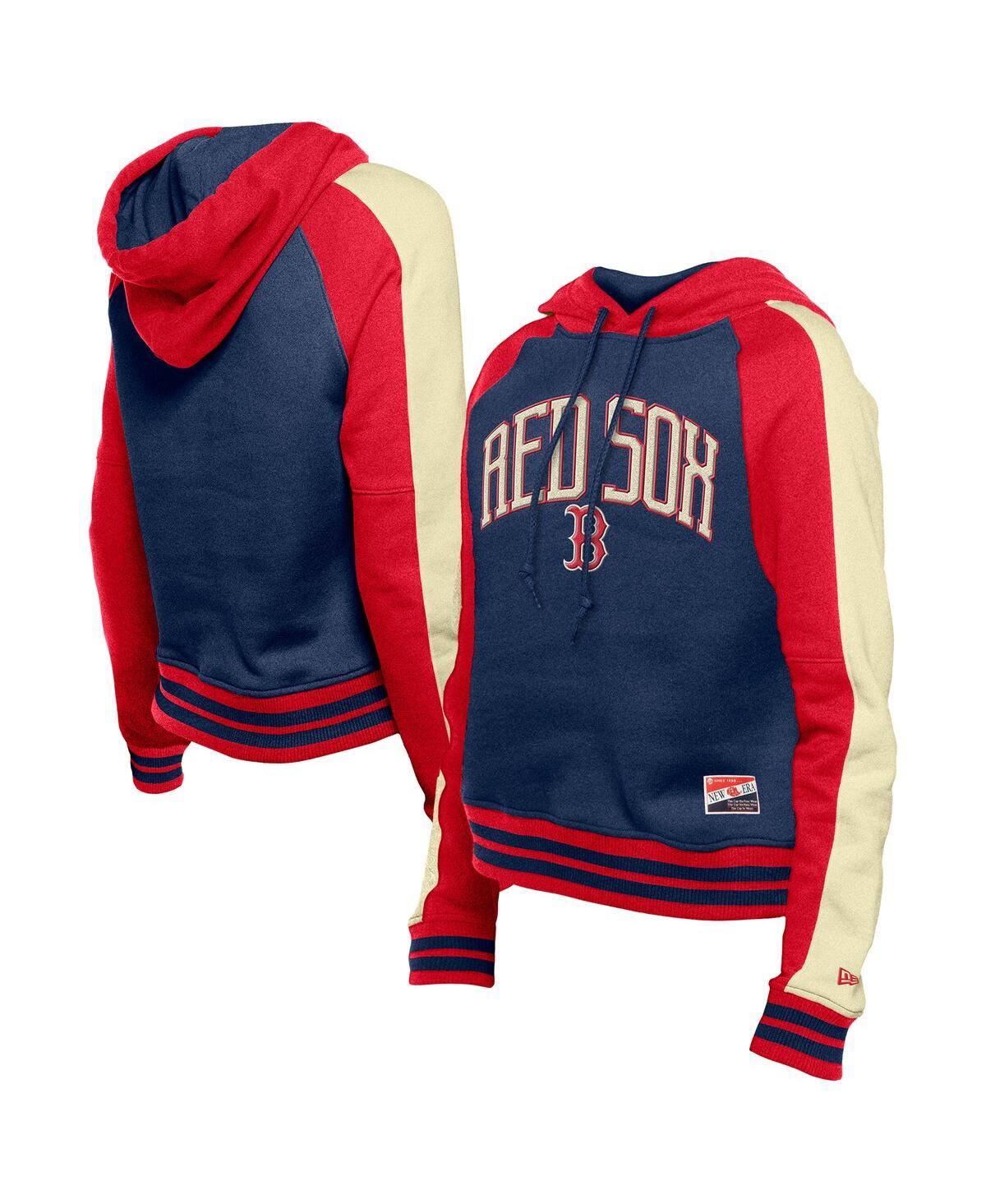 NEW ERA WOMEN'S NAVY BOSTON RED SOX THROWBACK CROPPED RAGLAN PULLOVER HOODIE 