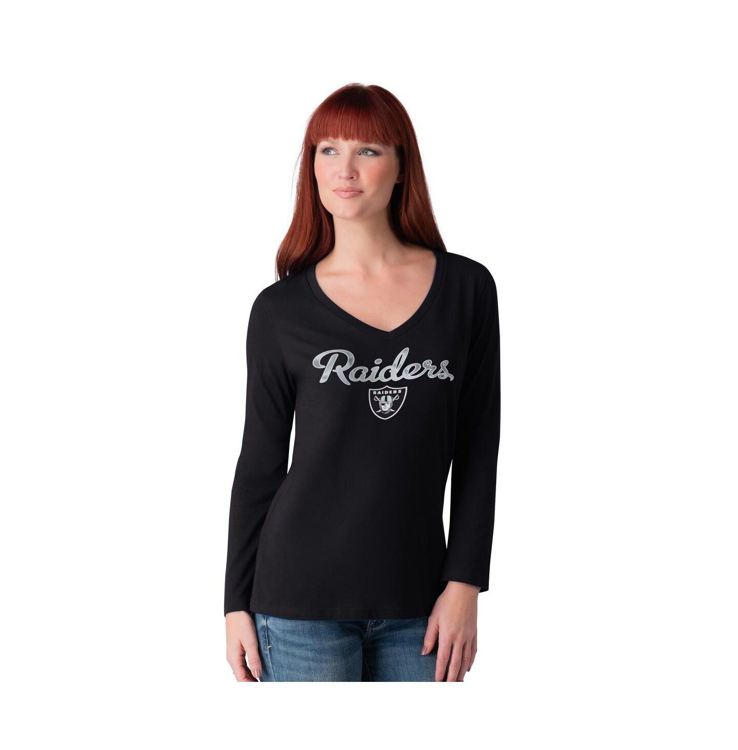 Женская футболка G-III 4Her by Carl Banks Black Las Vegas Raiders Post Season Long Sleeve V-Neck — фото 1