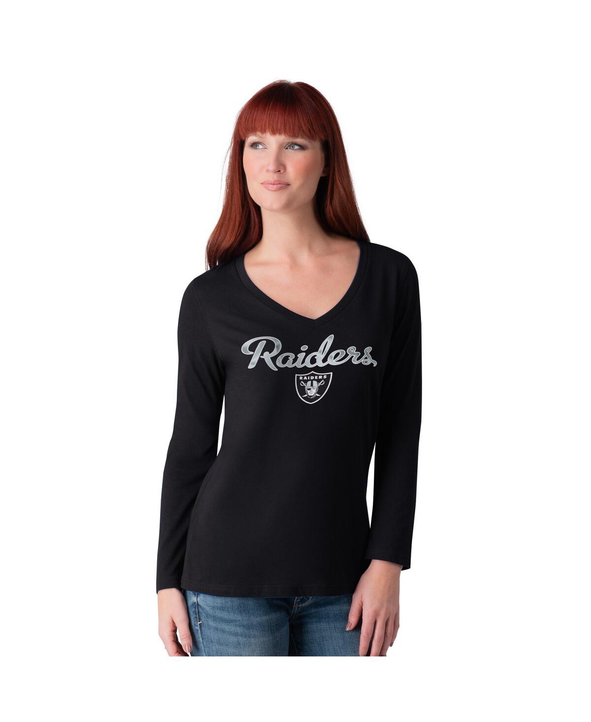Women's Black Las Vegas Raiders Post Season Long Sleeve V-Neck T-Shirt - Black