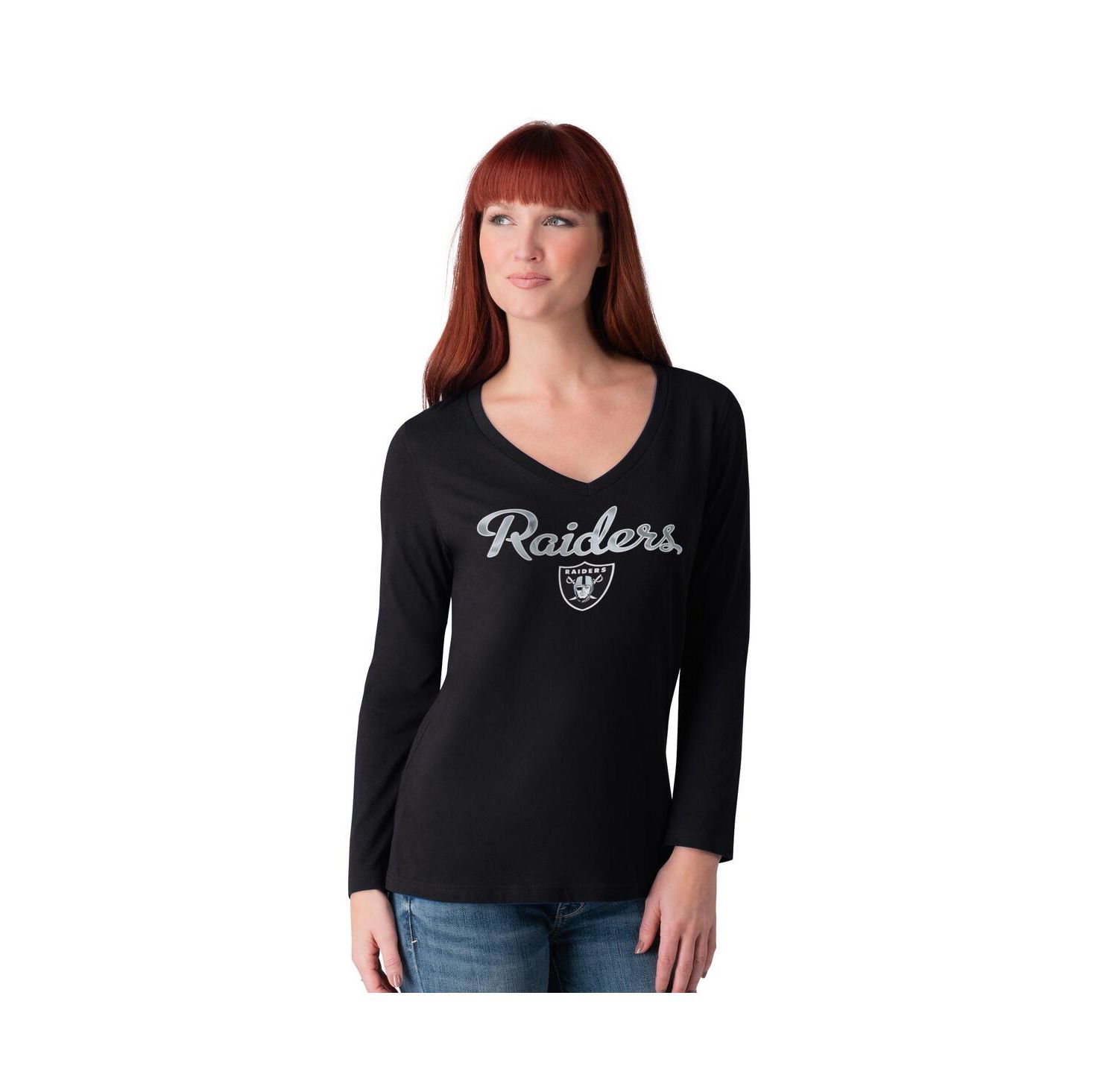 Women's Black Las Vegas Raiders Post Season Long Sleeve V-Neck T-Shirt