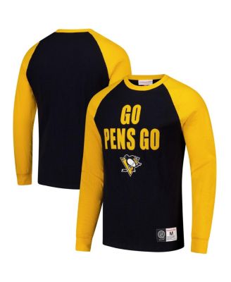 Mitchell & Ness - Men's Black/Gold Pittsburgh Penguins Legendary Slub Raglan Long Sleeve T-Shirt