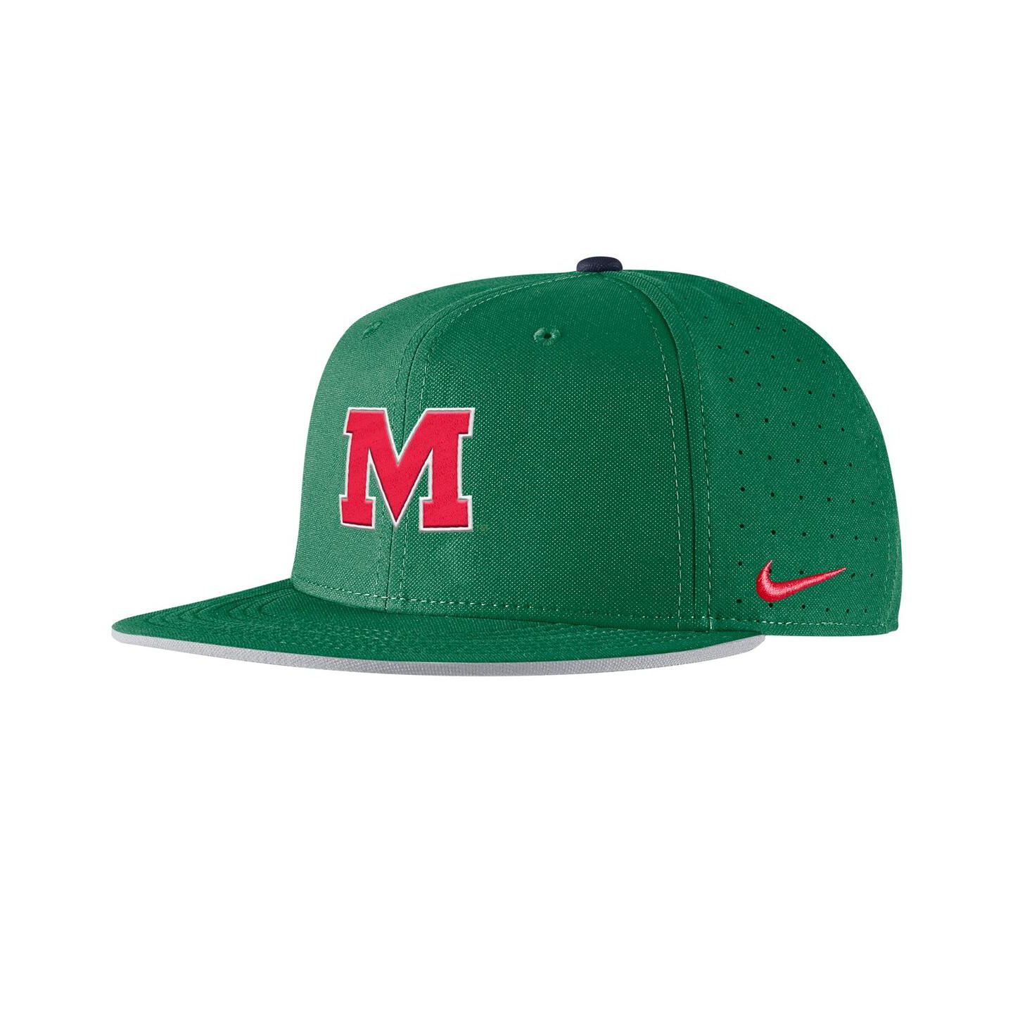 Мужская кепка Nike Green Ole Miss Rebels On-Field Baseball Performance Fitted Hat — фото 1