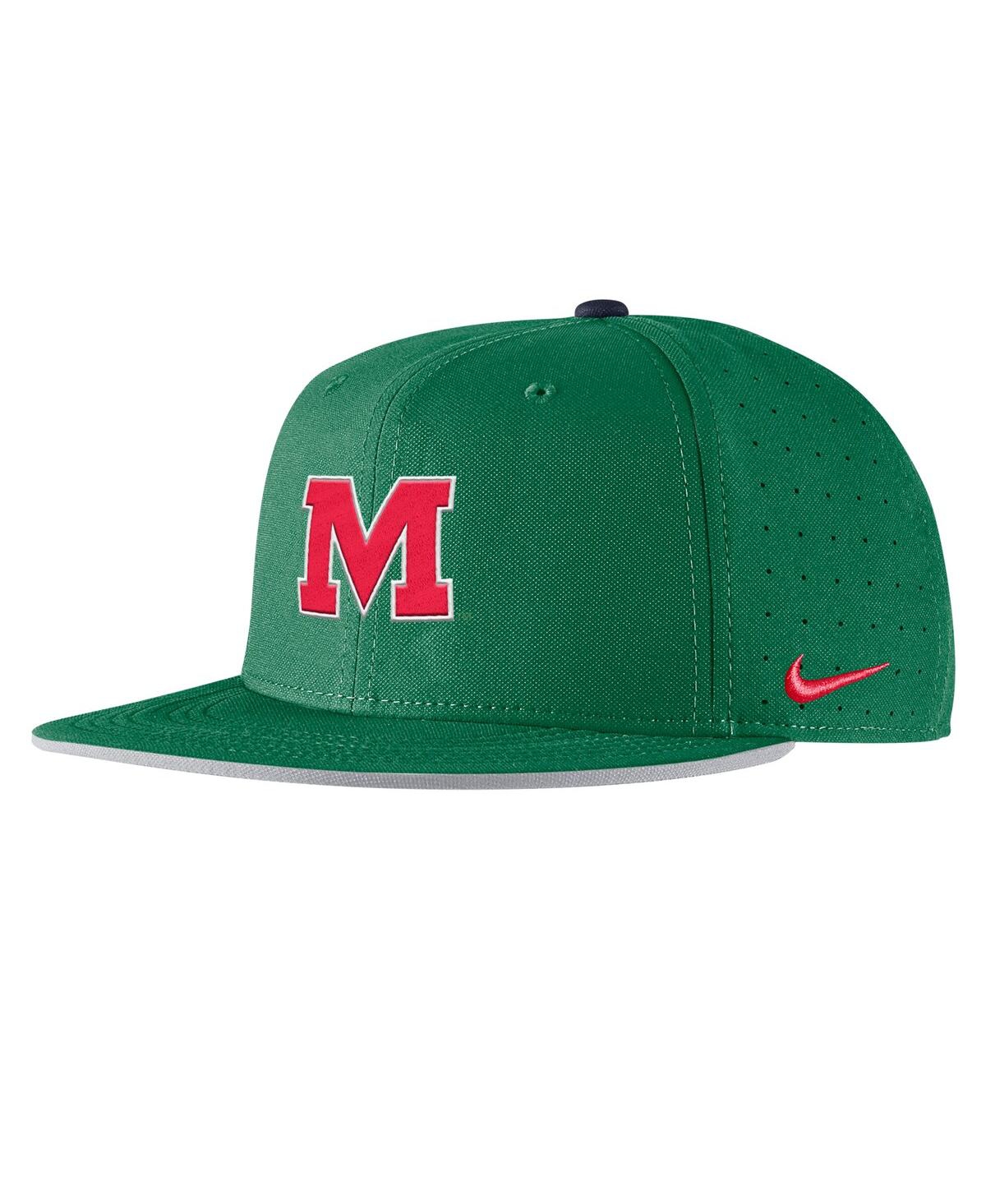 NIKE MEN'S GREEN OLE MISS REBELS ON-FIELD BASEBALL PERFORMANCE FITTED HAT 