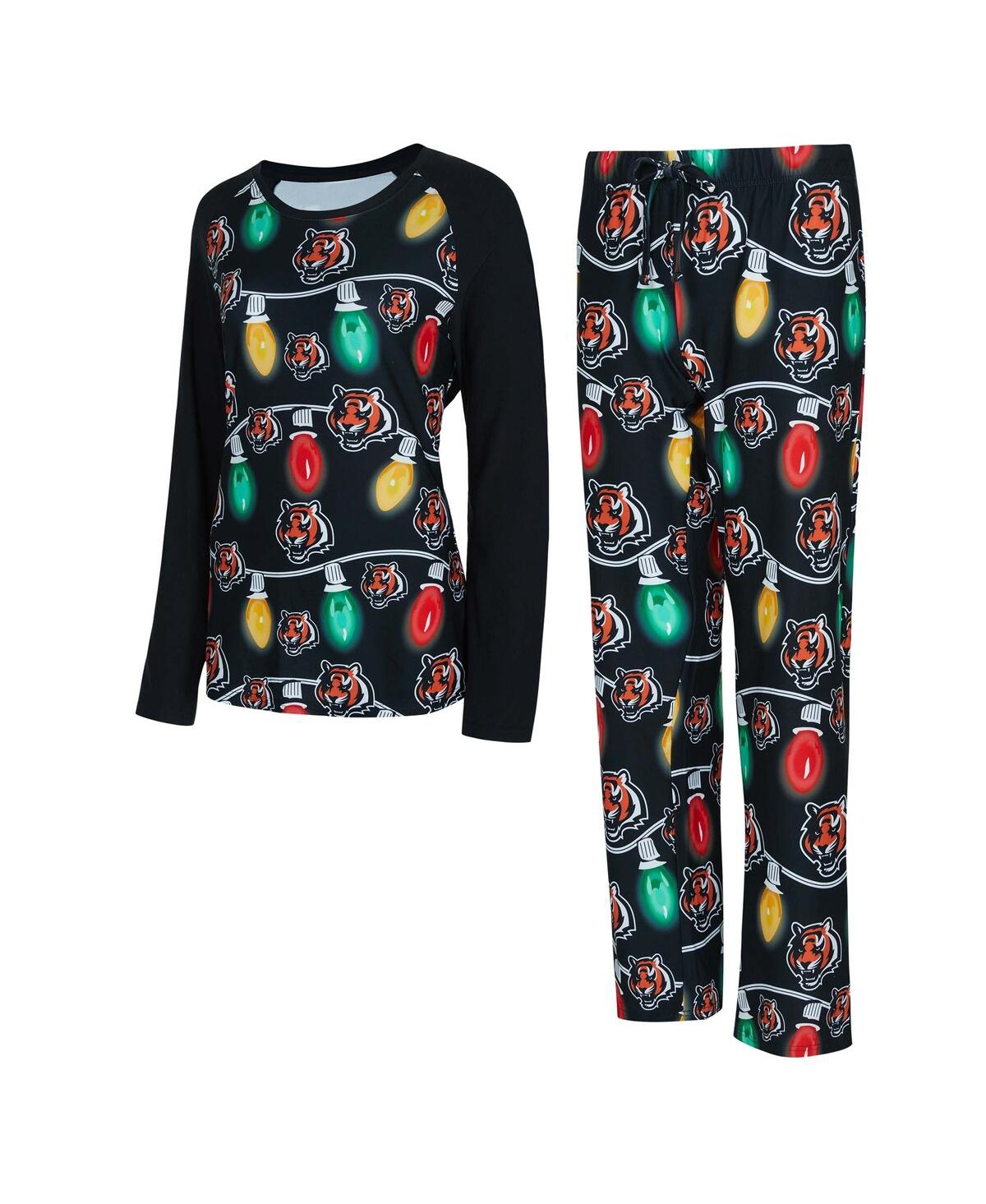 Concepts Sport Women's Cincinnati Bengals Garland Knit Raglan Long Sleeve T-shirt And Pants Set In Black