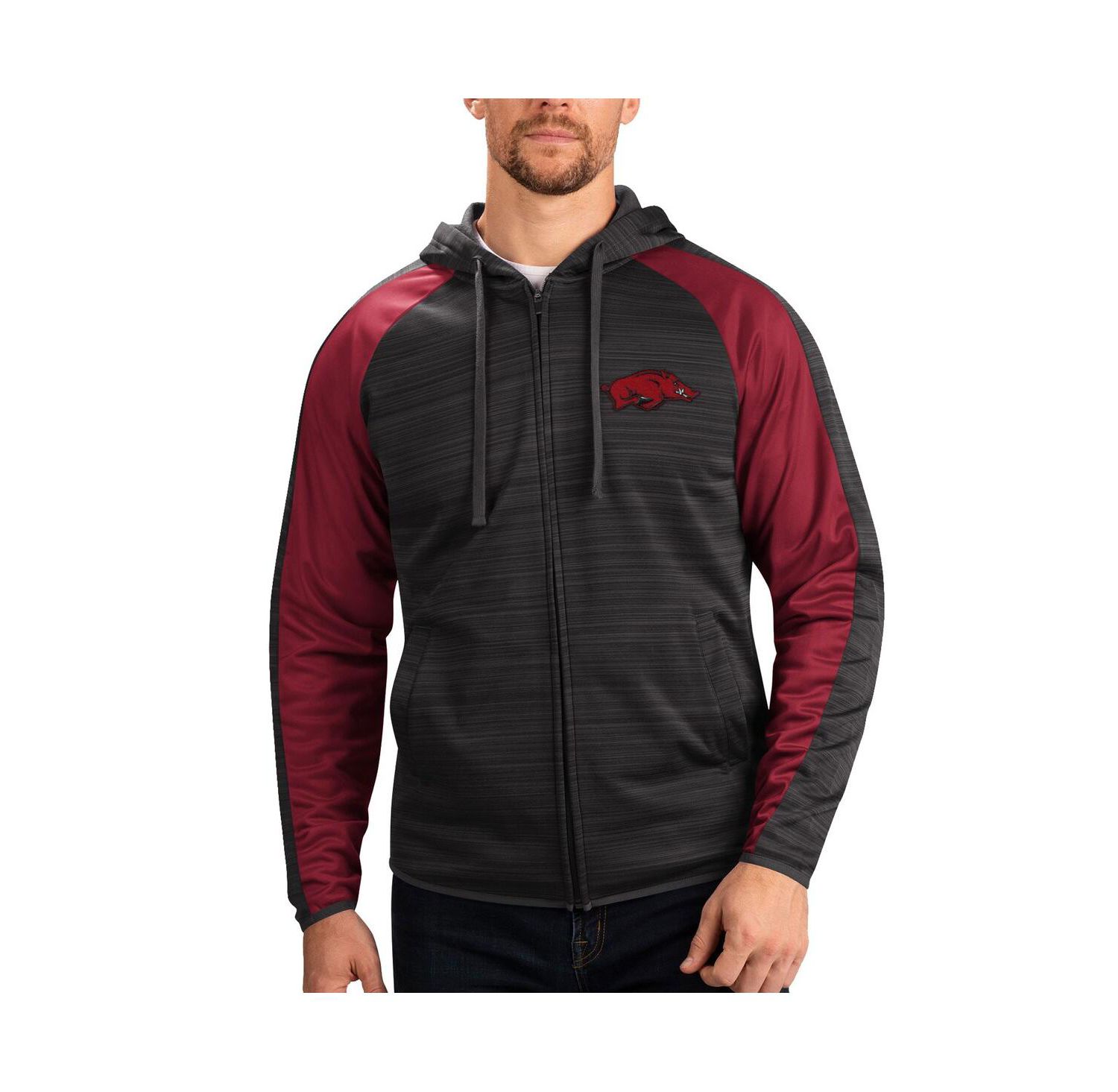 Men's Black Arkansas Razorbacks Neutral Zone Raglan Full-Zip Track Hoodie Jacket