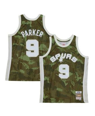 Mitchell & Ness - Men's Tony Parker Camo San Antonio Spurs Hardwood Classics 2000/01 Ghost Green Swingman Jersey