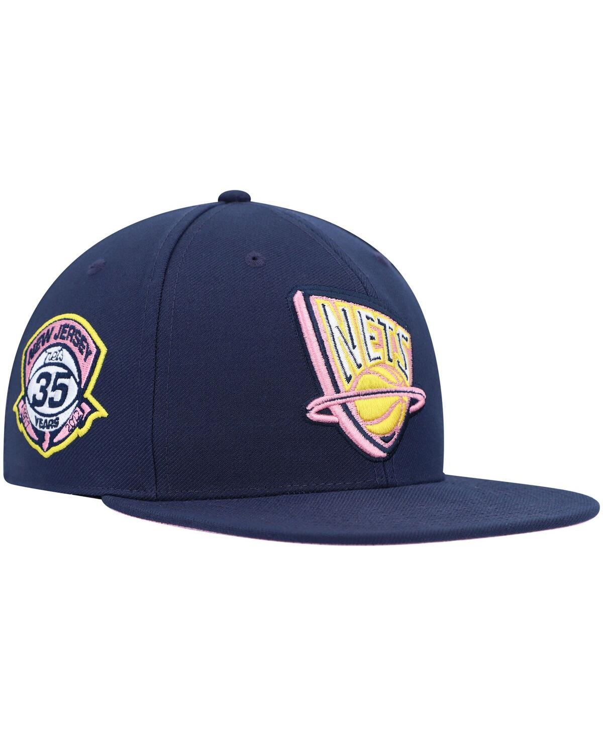 Mitchell & Ness Men's Navy New Jersey Nets 35 Years Burnt Sunrise Fitted Hat In Navy