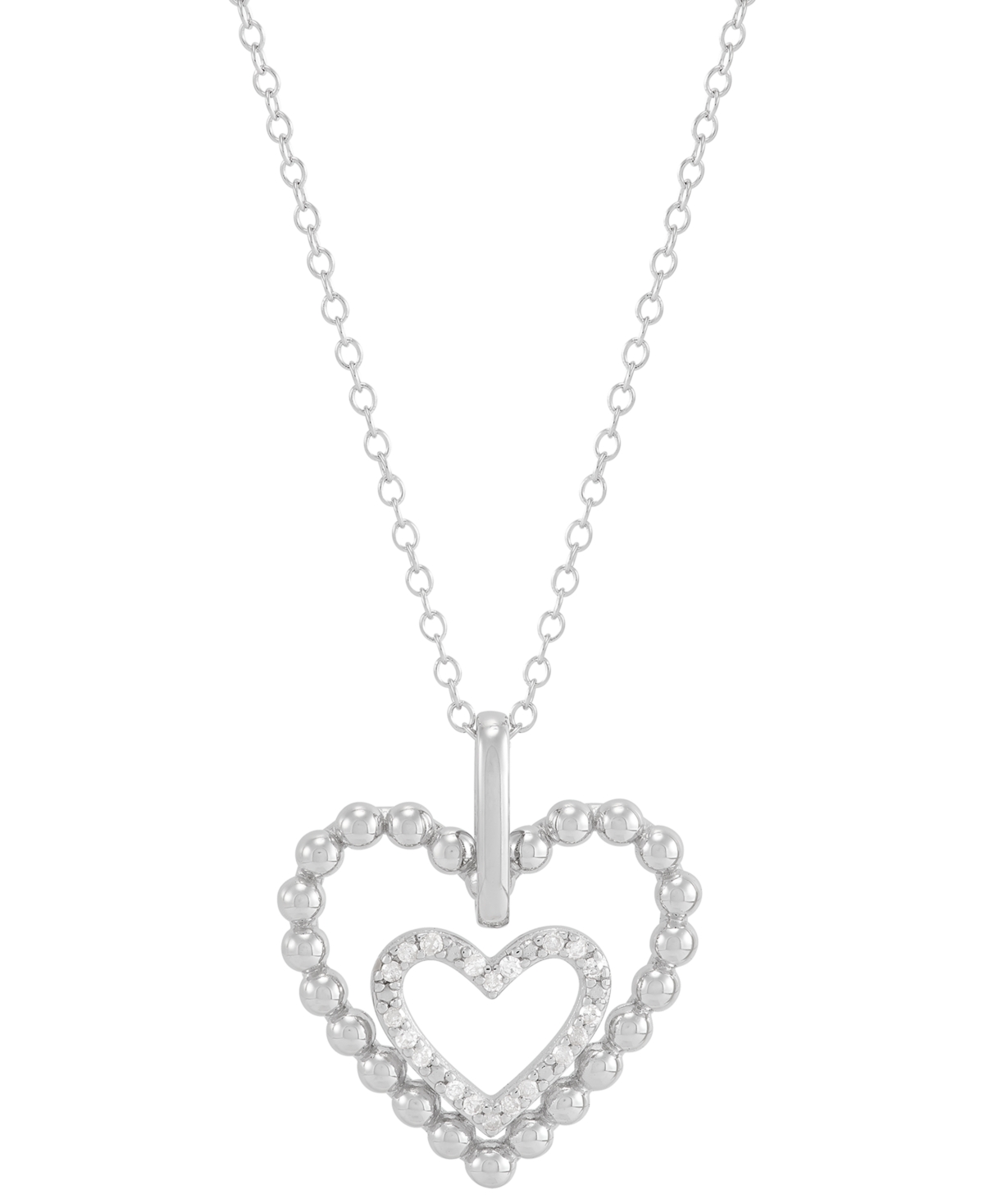 MACY'S DIAMOND DOUBLE HEART PENDANT NECKLACE (1/10 CT. T.W.) IN STERLING SILVER, 16" + 2" EXTENDER 