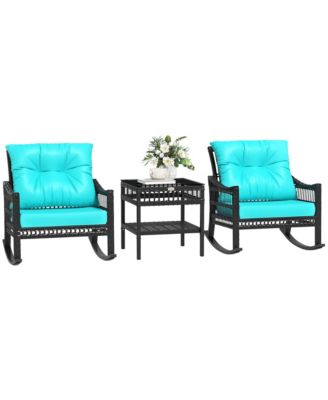 3 Pieces Rat Rocking Chair Set, Outdoor Rocker Chair,