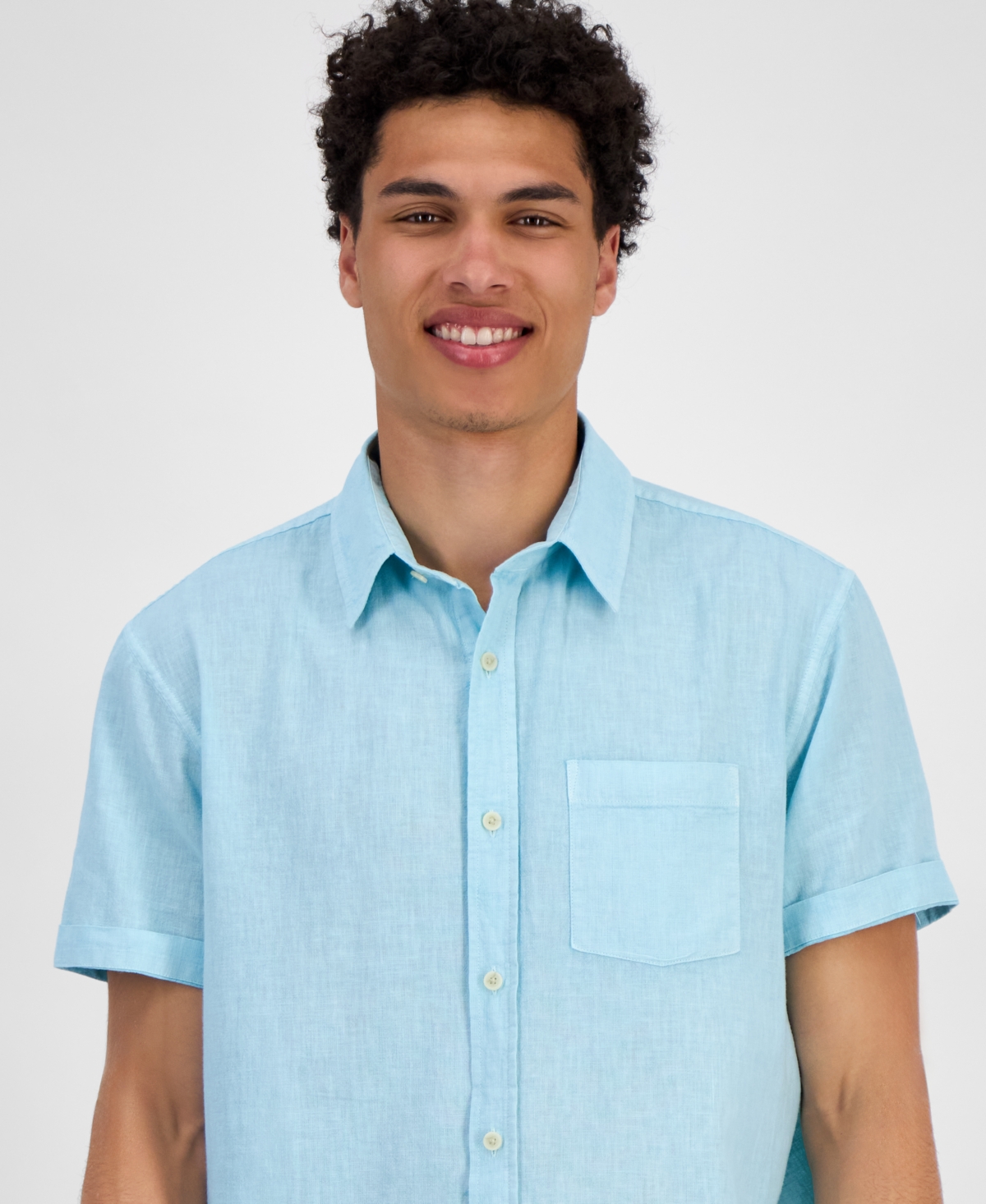 Shop Sun + Stone Men's Blake Linen Chambray Short Sleeve Button-front Shirt, Created For Macy's